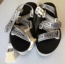 Love Moschino Platform Sandals Womens Designer Shoes Black White Logo Strappy