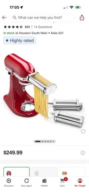 NEW KitchenAid KSMPRA 3 Piece Stand Mixer Attachment Pasta Roller & Cutter Set - Image 1 of 2