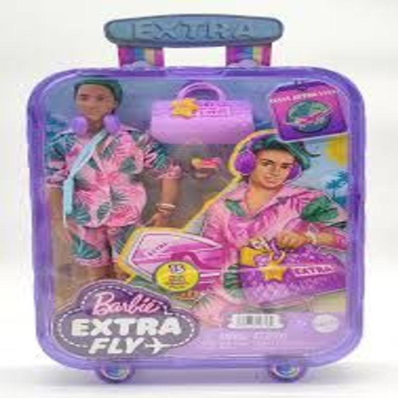 Boneca Barbie Extra Fly Ken com Acessórios para Roupas de Viagem com Tema  de Praia, Azul - Dular