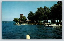 Chautauqua New York Miller Bell Tower Walkway Over Water VINTAGE Postcard