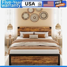 FULL Size Bed Frame with 4 Drawers Platform Metal Bed Frame w/ Wooden Headboard