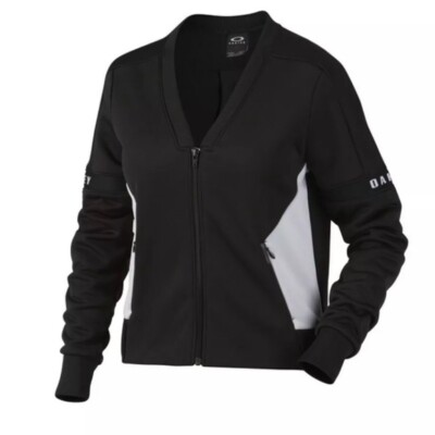 OAKLEY Women's Bomber Training Jacket - Large - Jet Black with White - NWOT