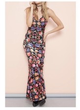 Mink Pink Mermaid Maxi Sleeveless Fitted Bodycon Boho Velour Dress , XS -0- 2