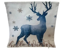 Deer Hello Winter Scandinavian Nordic Throw Pillow Cover Holiday Home Decor 18”