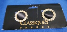 Vtg Shoe Clips - Gold tone with Rhinestones w/ Black Silk