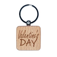 Valentine's Day Fun Text Engraved Wood Square Keychain Tag Charm