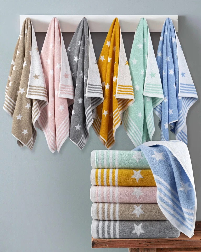Jacquard Stars Luxury Cotton Super Soft 500GSM Plush Absorbent Towels Hand Bath