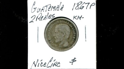 GUATEMALA 2 Reales silver KM-142, 1867-R in Nice Circulated, $18 Silver value