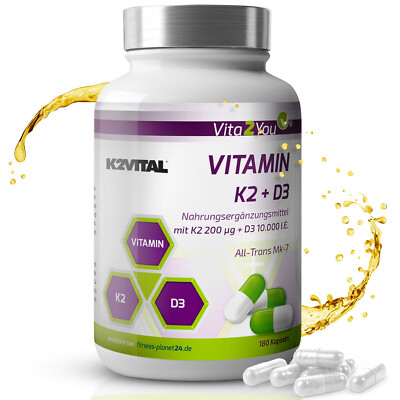 Vita2You Vitamin K2+D3 - 180 Kapseln - Vitamin K2 200µg + Vitamin D3 10.000 IE