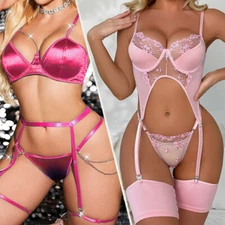 Sexy Lingerie Lace Dress Underwear w/Garter Belt Babydoll Nightwear Sleepwear