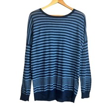 Vince Sweater Womens Large Cashmere Striped Boat Neck Long Sleeve Blue Navy