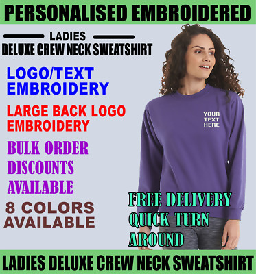 Personalisiertes besticktes Text Uneek UC211 Damen Deluxe Sweatshirt mit Rundhalsausschnitt