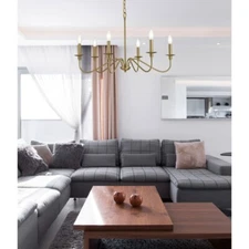 Chandelier Satin Gold Farmhouse Dining Room Ceiling Lighting Light Fixture 30"