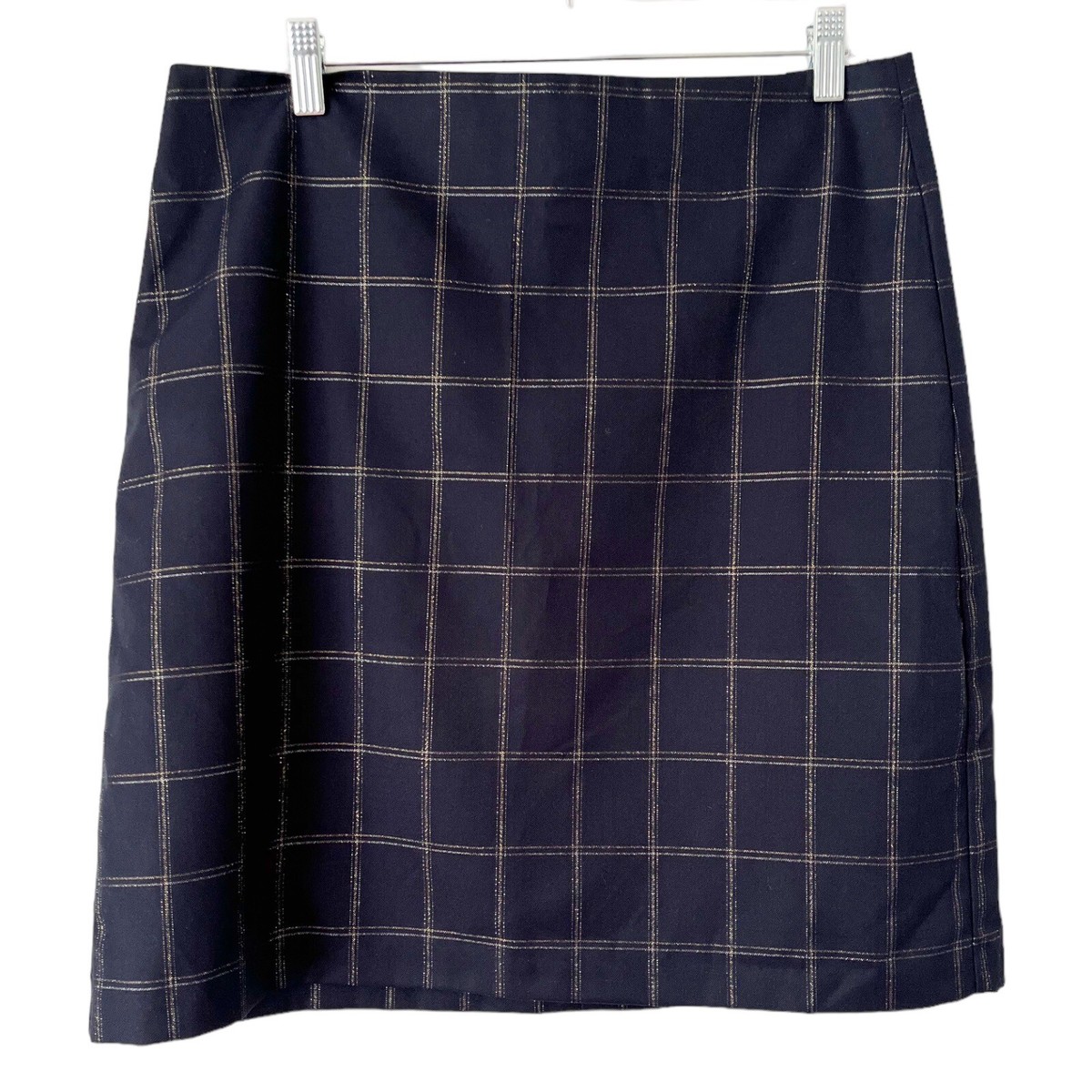 Banana Republic Navy Blue Gold Plaid Pencil Skirt Sz 10 NEW