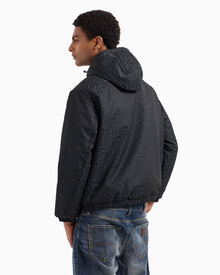 NWT ARMANI EXCHANGE BLUE HOODED FABRIC JACKET WITH ALLOVER NWT ARMANI EXCHANGE BLUE HOODED FABRIC JACKET WITH ALLOVER