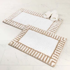 Inaya Fluffy Tufted Striped Shag Washable Bath Rug Set of 2