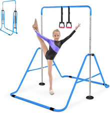 Folding Gymnastics Bar for Kids, Adjustable Height Junior Training Kip Bar, Blue