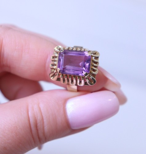 Vintage Amethyst Ring 14k Yellow Gold Size 6,5 - Picture 5 of 7