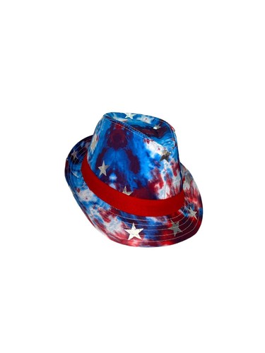 RED WHITE BLUE USA Tie Dye Patriotic Brimmed Fedora Hat Celebration - Picture 7 of 10