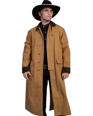 MEN'S TAN BROWN WESTERN OLD WEST COWBOY SCULLY LONG DUSTER COTTON BIKER  COAT UK