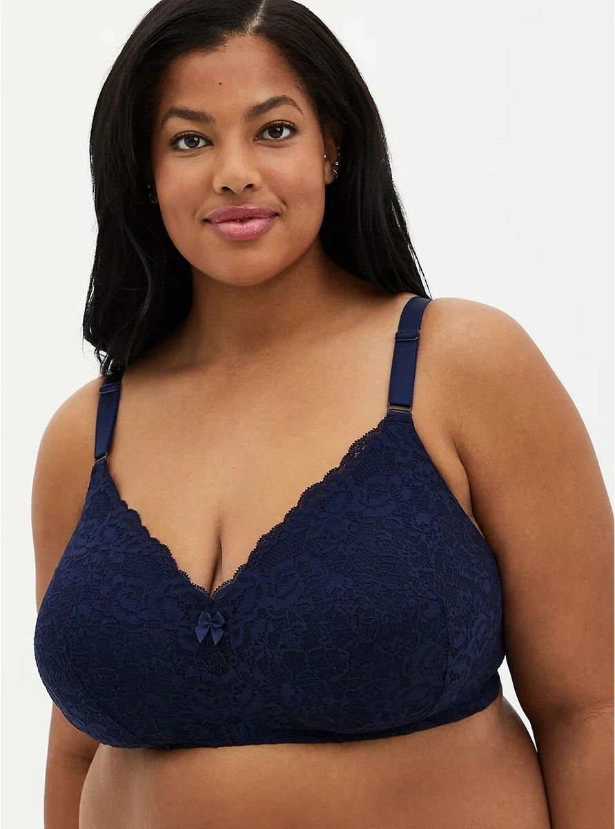 Torrid 40DD NAVY LACE 360° BACK SMOOTHING™ LIGHTLY LINED EVERYDAY WIRE-FREE  BRA