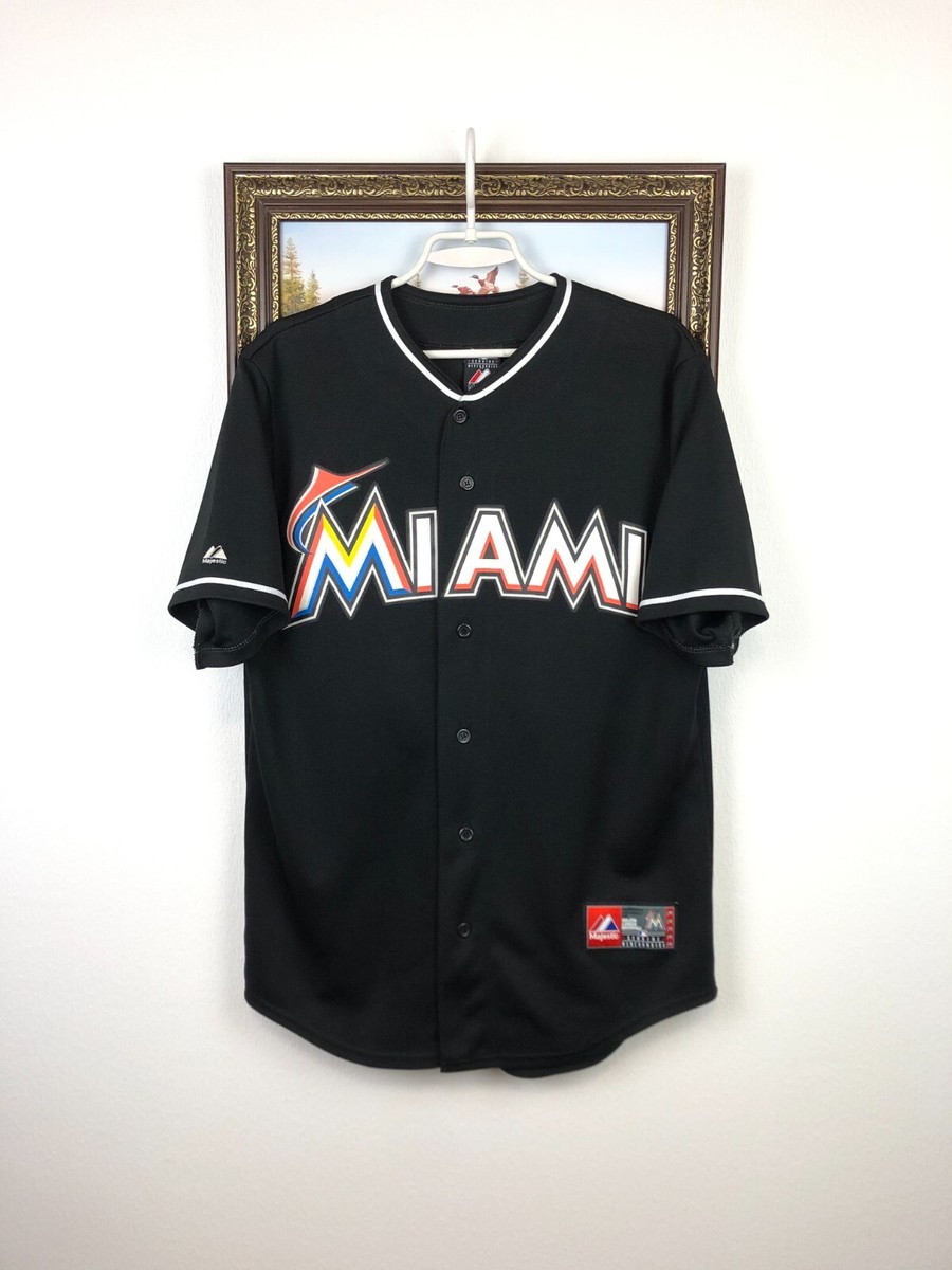 Vintage 90's USA Miami Marlins Majestic Jersey Mens Black Big Logo