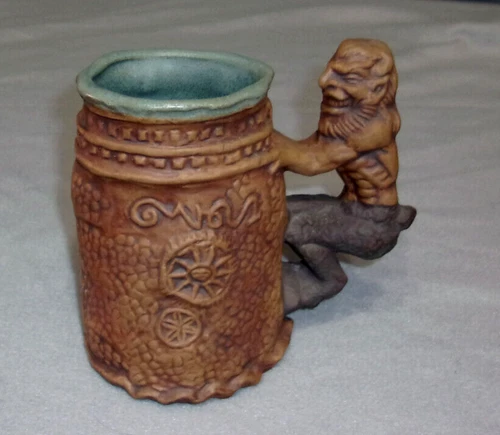 VINTAGE RUMPH POTTERY SATYR HANDLE MUG WITH NUDE MAIDEN INSIDE - 1971