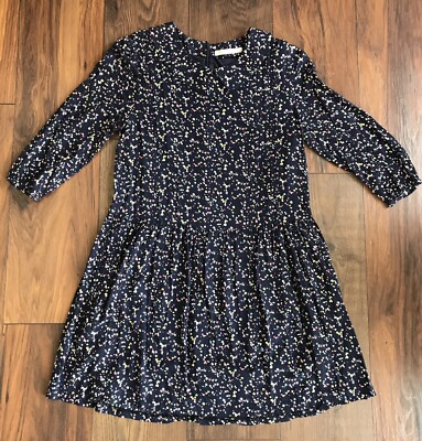 Vintage dunkelblau Blumen Punkte Print Dolly Shirt Kragen Tunika Kleid Gr. M