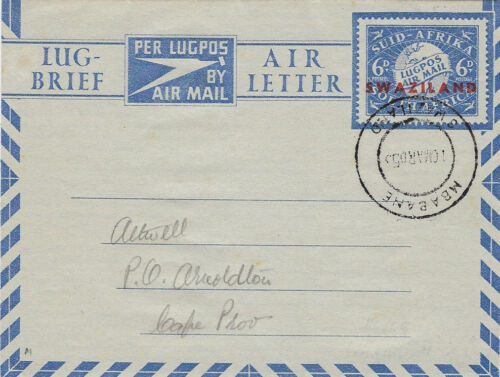 SWAZILAND:1953 6 Airletter opt on South Africa   H &GFG10 used - Picture 1 of 1