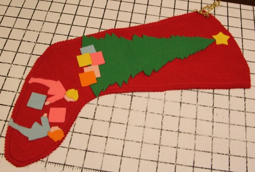 Vintage Weihnachten Filz hausgemachte Strumpf Kinder mit Geschenken 16" Retro MCM - Bild 5 von 5