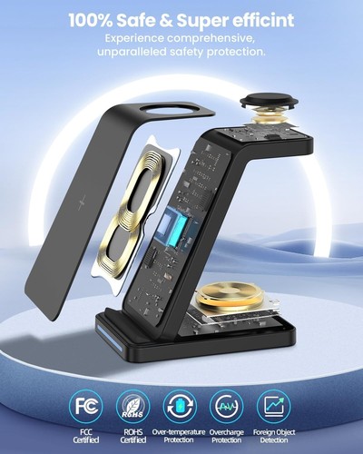 3 in 1 Wireless Charging Station for iPhone, Apple Watch,Airpods With QC Adapter - 第 3/6 張圖片