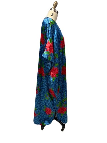 Vtg Barbizon Womens Kaftan Dress Muumuu Multicolor Poinsettia Holly Boho O/S - Picture 4 of 6