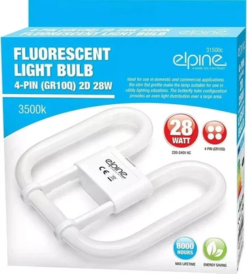 ELPINE 28W 4 PIN FLUORESCENT LIGHT BULB ENERGY SAVING SLIM LAMP TUBE 2D HOME OFFICE UK