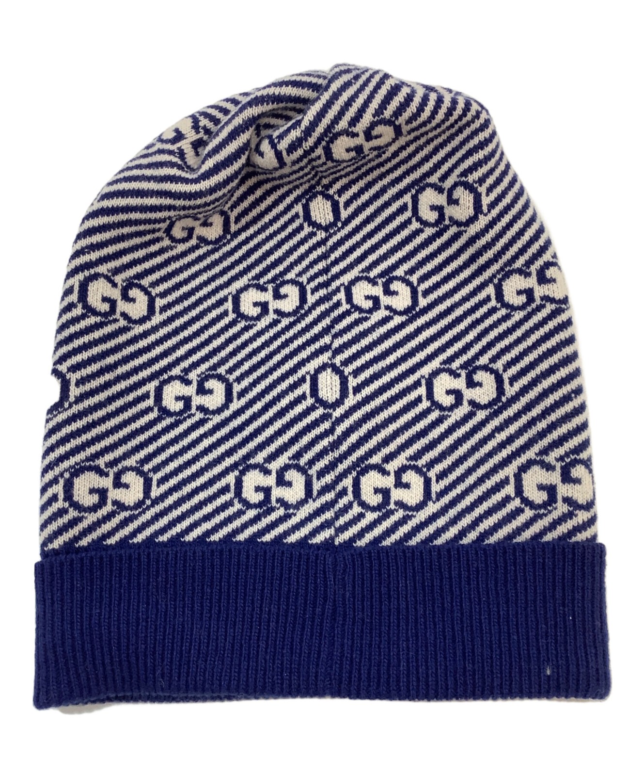Gucci Knit Beanie Cap GG Blue White Women Authentic thumbnail 2
