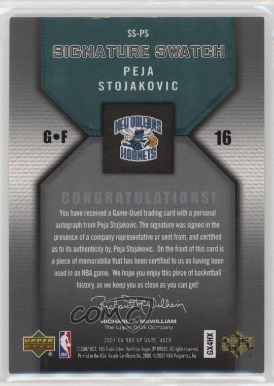 2007-08 SP Game Used Signature Swatch /30 Peja Stojakovic #SS-PS Auto - Image 2 of 2