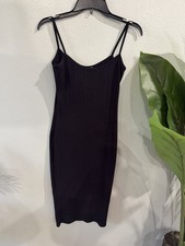 PrettyLittleThing Black Knit Sleeveless Bodycon Midi Dress Scoop Neck US 6