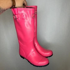 Joules | Hot Pink Black Stripe Adjustable Buckle Rain Boots Women's US 10