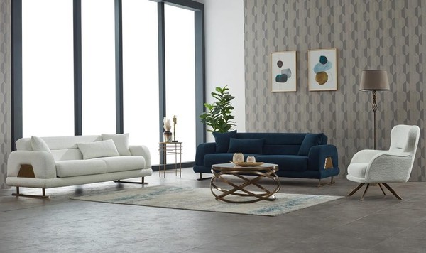 Couchgarnitur Sofa Polstersofa Dreisitzer Stoffsofa Weiß Sessel 3Tlg-image
