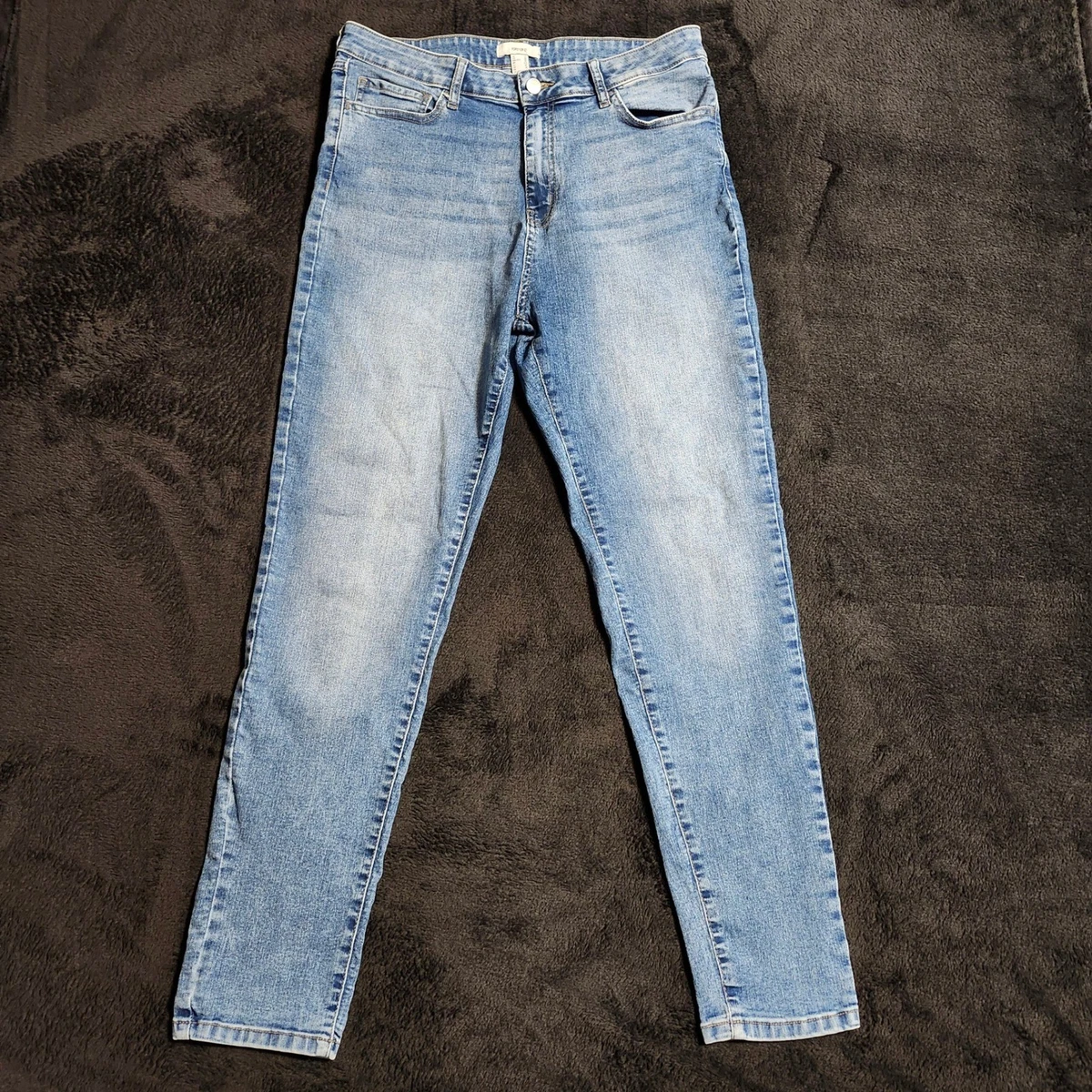 Pantalones de mezclilla ajustados de tiro alto Forever 21 azul lavado medio talla 30 elásticos para mujer