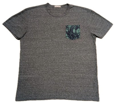 Marine Layer Signature Pocket Tee Heather Grey Neps tropical leaf print Medium M