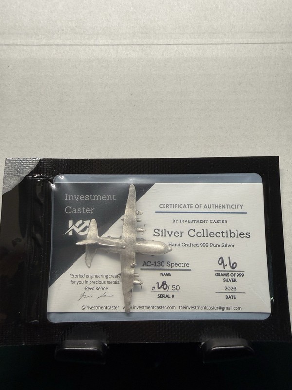 2026 INVESTMENT CASTER AC-130 SPECTRE #28/50 9.6 GRAMS .999 SILVER