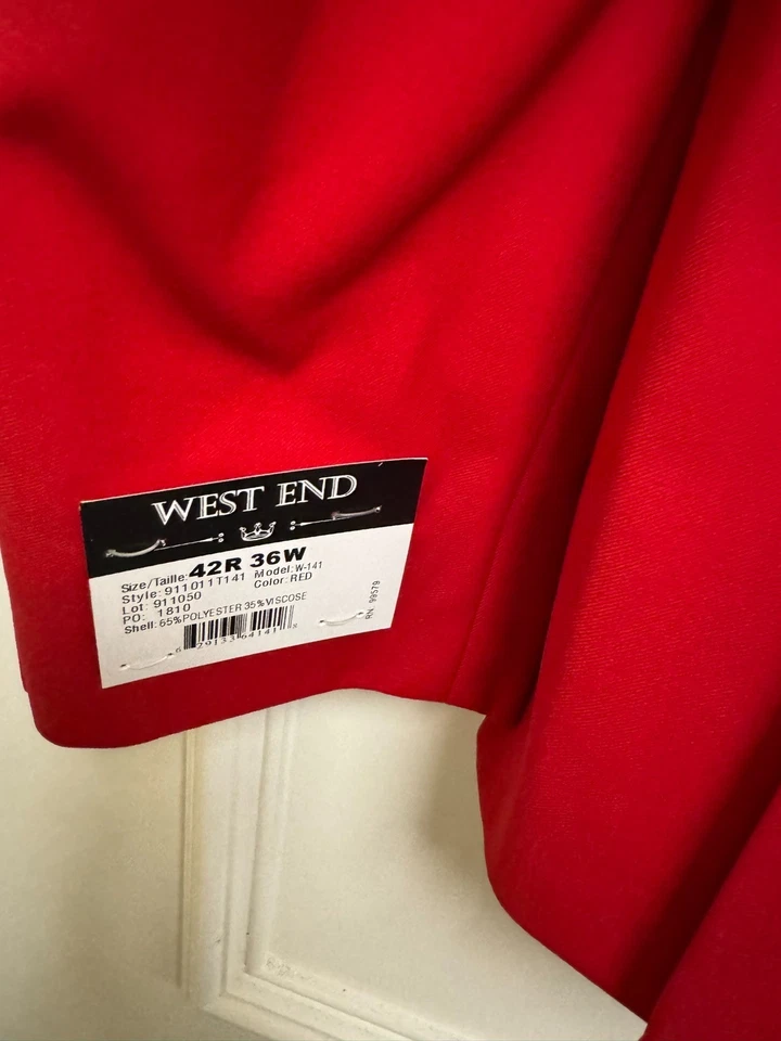 West End 2 изделия комплект красный Slim Fit смокинг с черный лацкан, пальто: 42R, брюки: 36" - Изображение 4 из 4