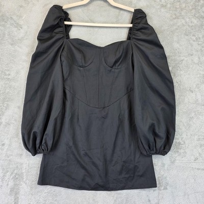 Missguided Dress Womens US 6 Black Corset Detail Milkmaid Skater Puff Sleeve