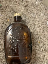 Vintage 1776-1976 Bicentennial Log Cabin Syrup Glass Bottle Flask