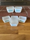 VTG PYREX AMISH BUTTERPRINT 10PC REFRIGERATOR DISH SET w LIDS TURQUOISE ROOSTER