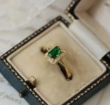 2.50 Ct Emerald Cut Natural Emerald Diamond Wedding Ring 14K Yellow Gold