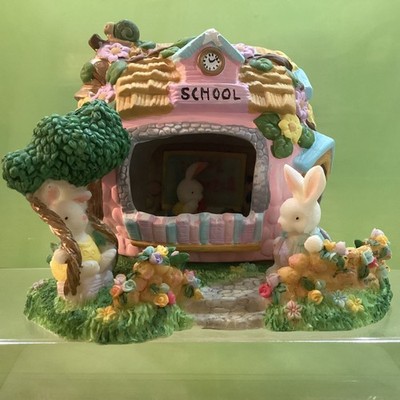 Easter Village Decor  Bunny Rabbit Egg Shape School House - 6   Long Resin Scene