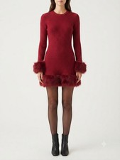 Show Me Your Mumu Fran Red Cranberry Rib Knit Faux Fur Mini Dress Size L