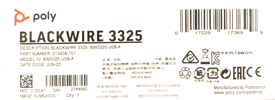 Plantronics - Blackwire 3325 Wired Stereo Headset w/ Boom Mic (Poly)-New in Box - Image 3 of 4