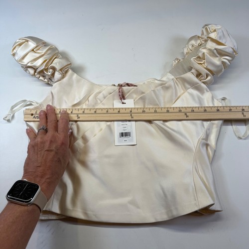 LOVESHACKFANCY Womens NWT Ileana Satin Cropped Off Shoulder Top Ivory Size 8 - Picture 8 of 9